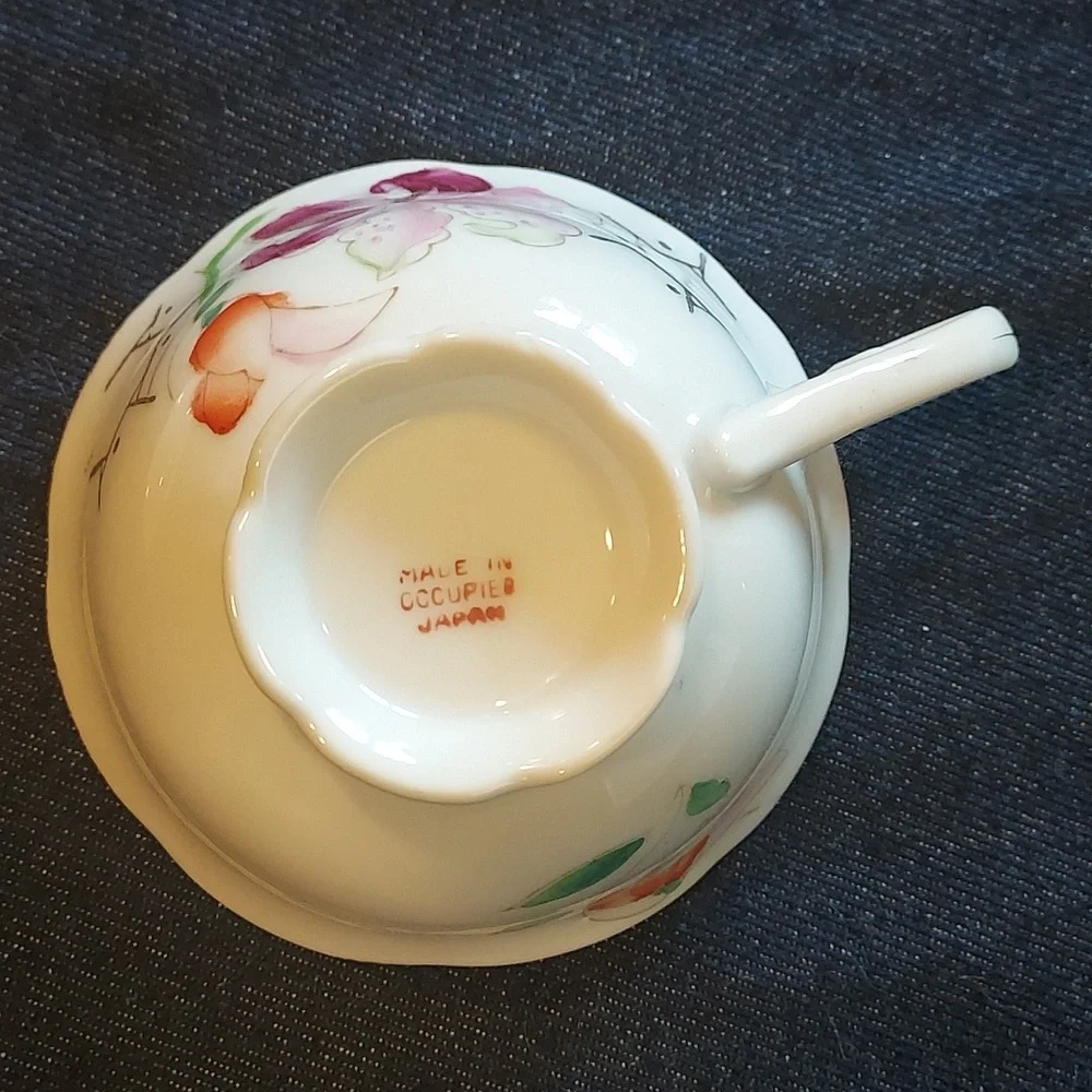 Tea Cup and Saucer made in occupied Japan  Pink White Gold
